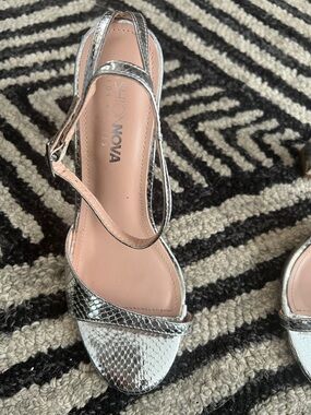 Fashion Nova Metallic Silver Block Heel Sandals